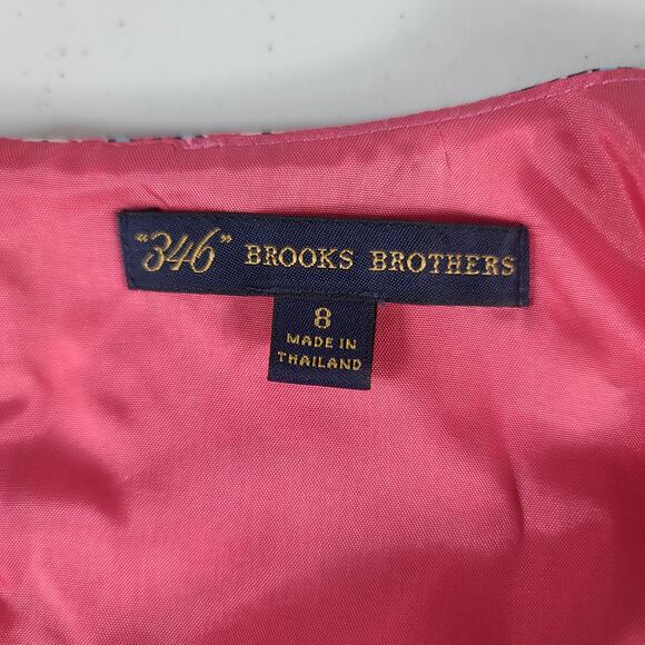 Brooks Brothers Blue Pink White Sleeveless Dress Pleated Skirt Pockets Size 8 - Picture 5 of 6